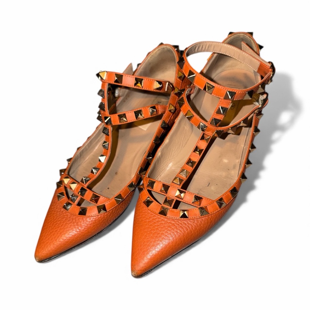 Valentino Orange Rockstud Flats